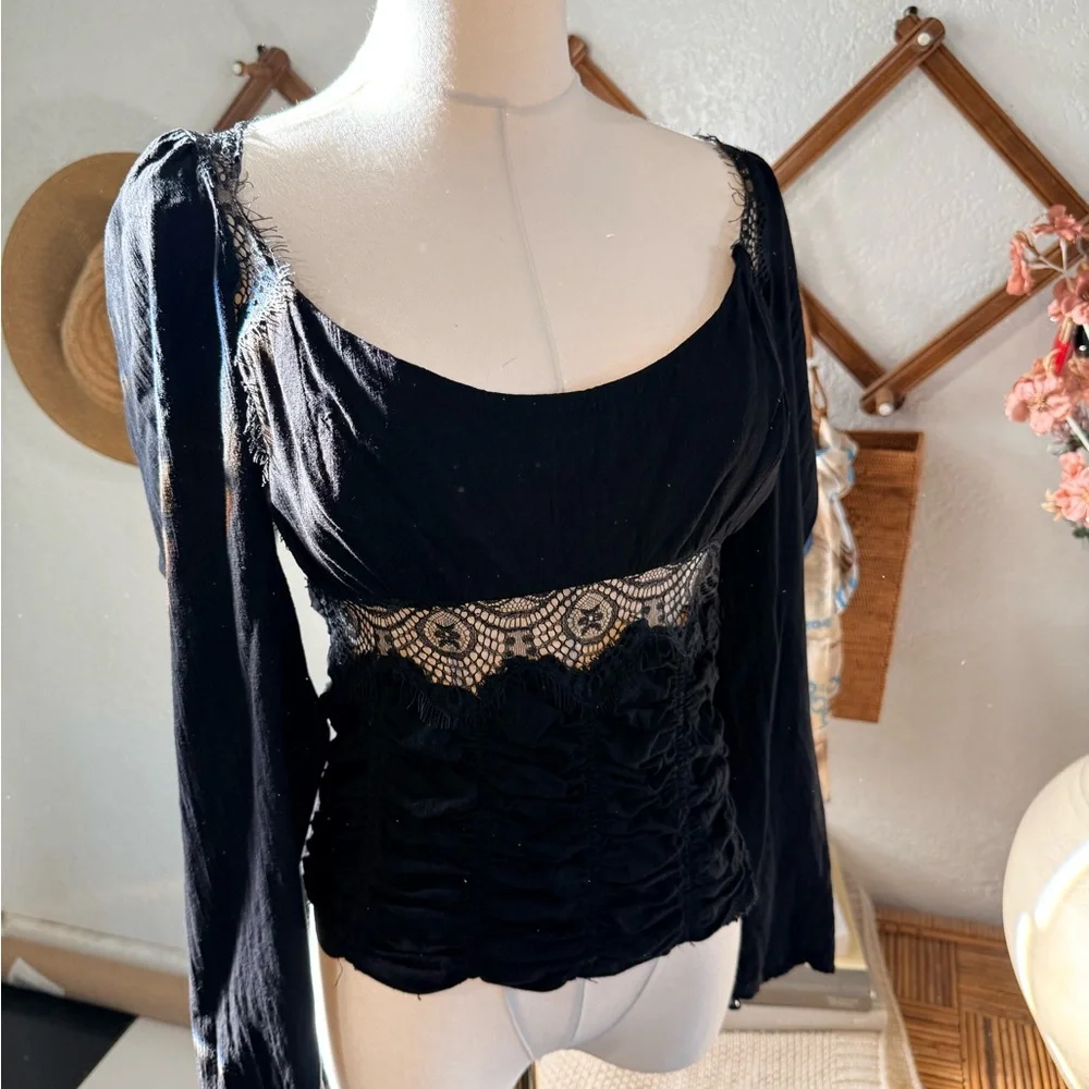Free people Black Lace Detail Blouse